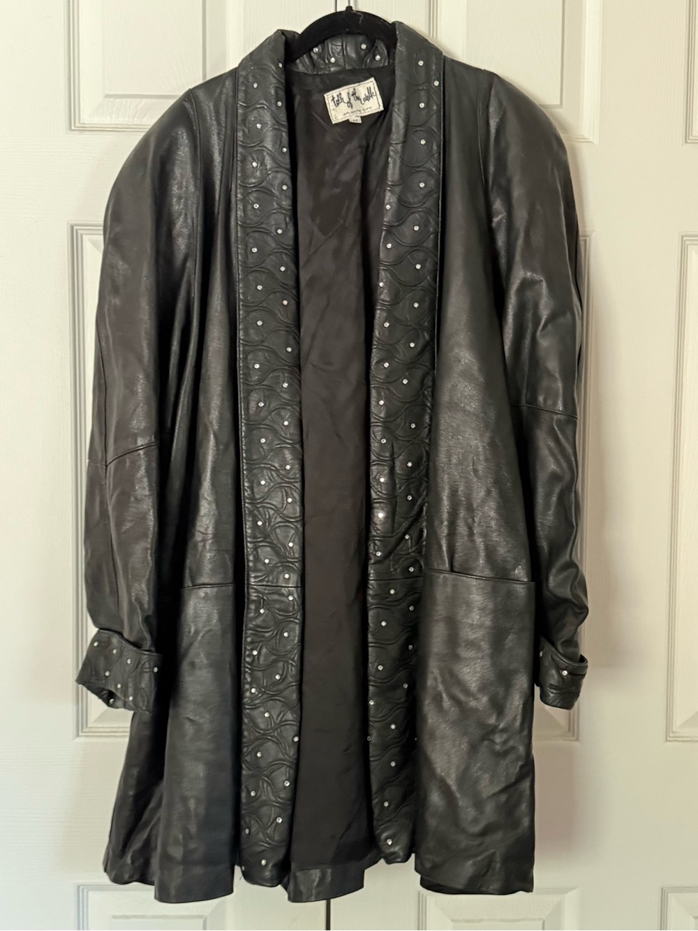 Vintage Talk of the Walk Black Stud-Trim Leather Coat